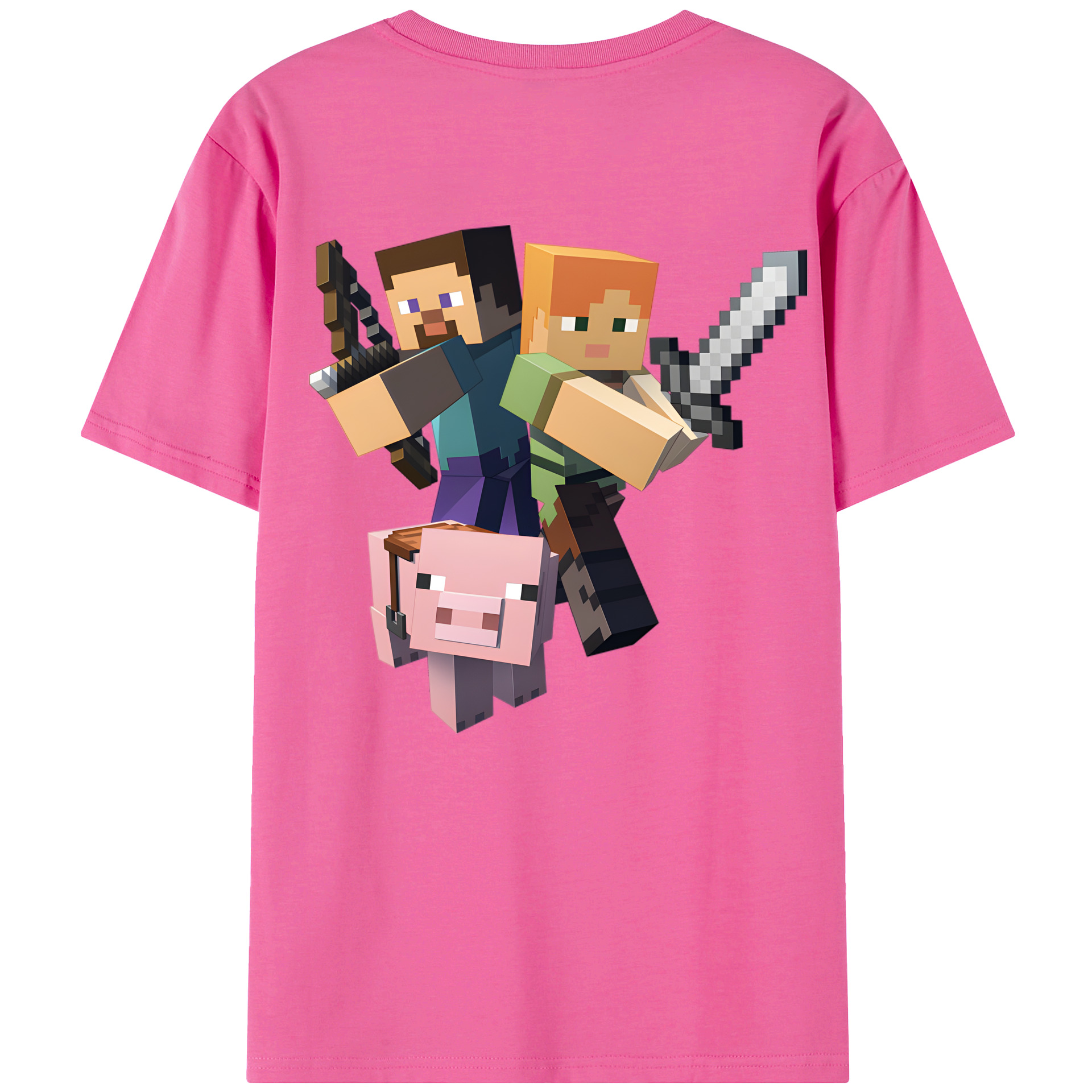 （画像用） マインクラフト ブロックの世界 Minecraft MC Block world レディース半袖Tシャツ(バックプリント)